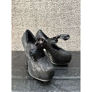 Demonia Demon-11 Mary Jane Platform Pump Black Satin Black Lace Womens Size 6 US